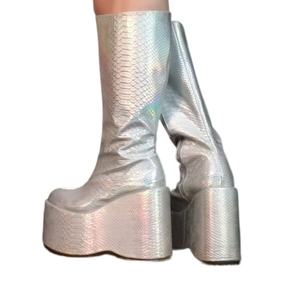 Platform metallic reflective dolls kill Ellie boots size 10 - Picture 5 of 11